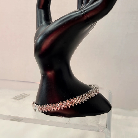 Diamond (Genuine) Sterling Silver Bangle Bracelet - Picture 4 of 17